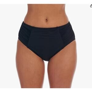 La Blanca Island Goddess Side Shirred High Waist Bikini Bottom Black NWT Size 8